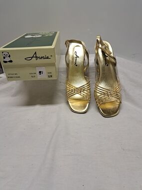 Annie Metallic Gold Crisscross Slingback Heels